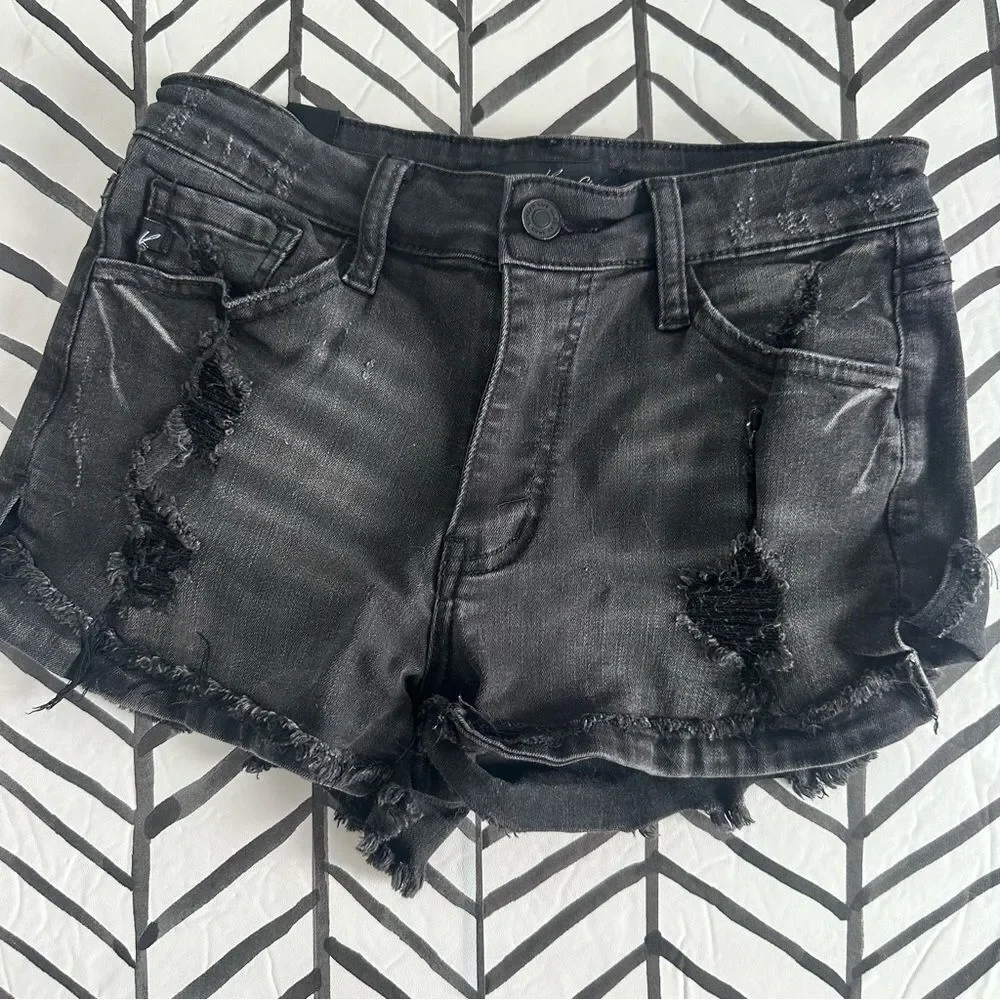 Kancan Size 3 Black Distressed Short Denim Shorts